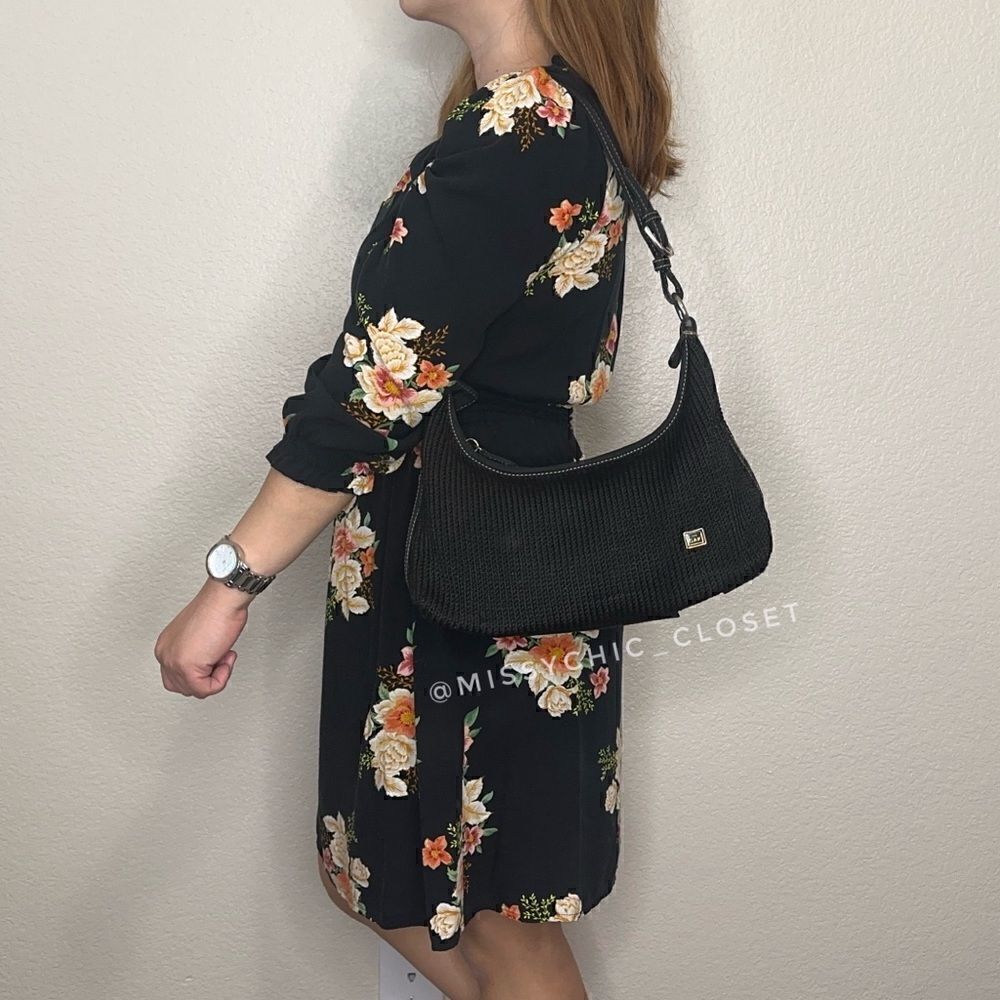 The Sak Woven Crochet Knit Black Shoulder Bag